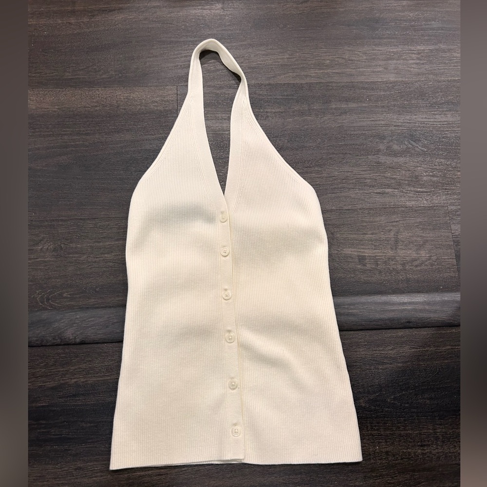 Aritzia Cream Halter Neck Button-Up Top